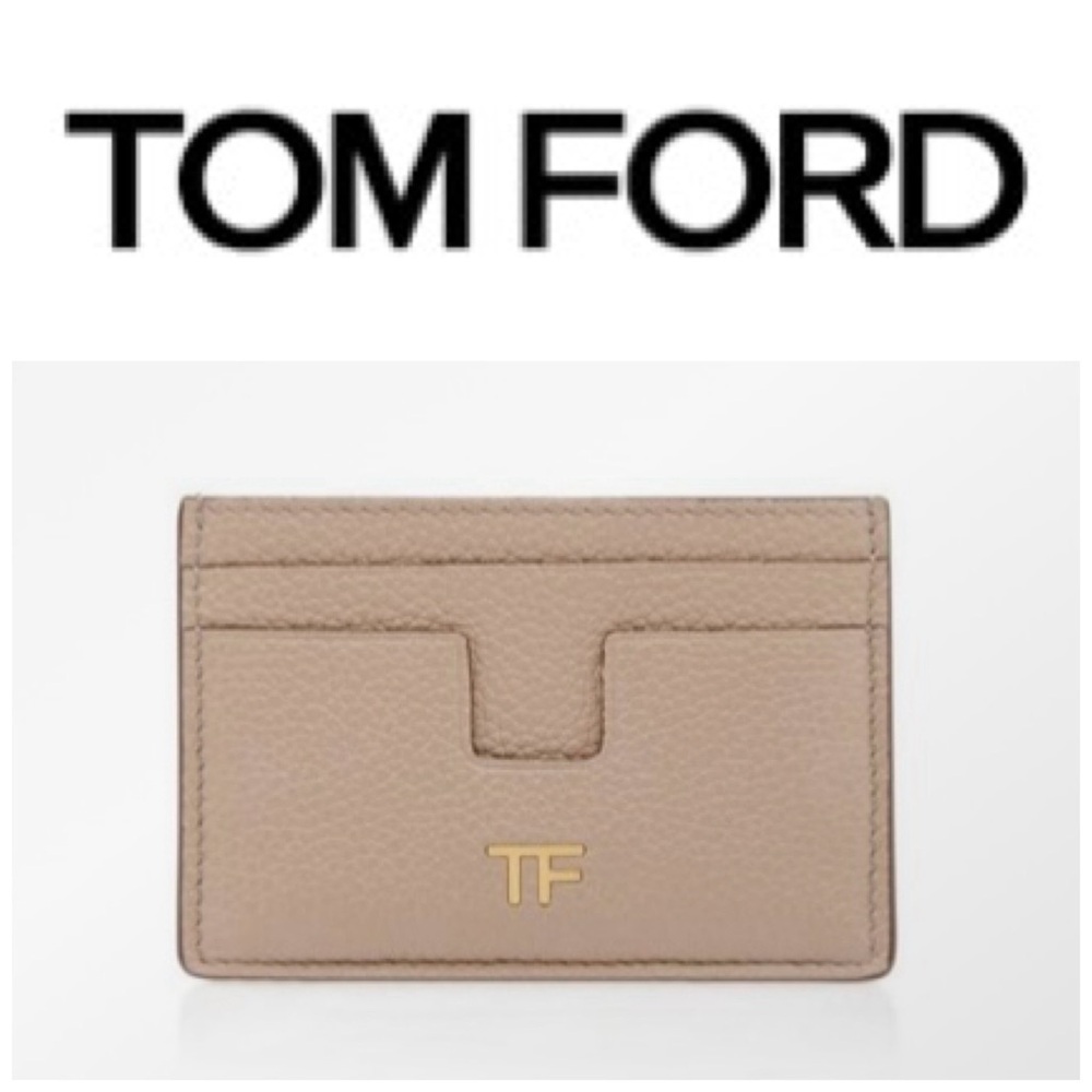 TOM FORD GRAIN LEATHER CLASSIC TF CARD HOLDER || Silk Taupe